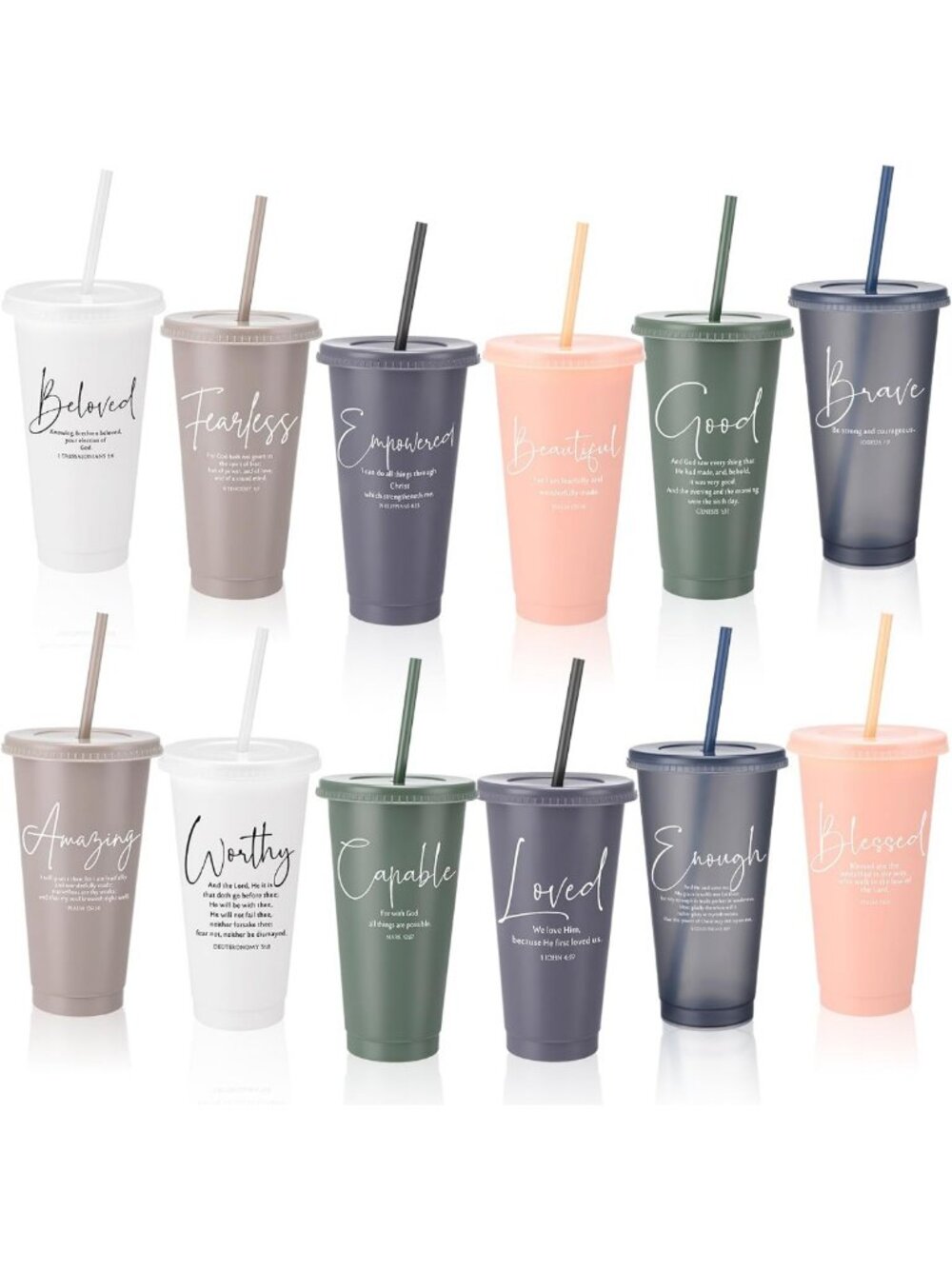 Inspirational Bible Verse Tumbler Set - 24 Colorful Christian Drinkware